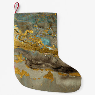 Blue and golden marble pattern small christmas stocking
