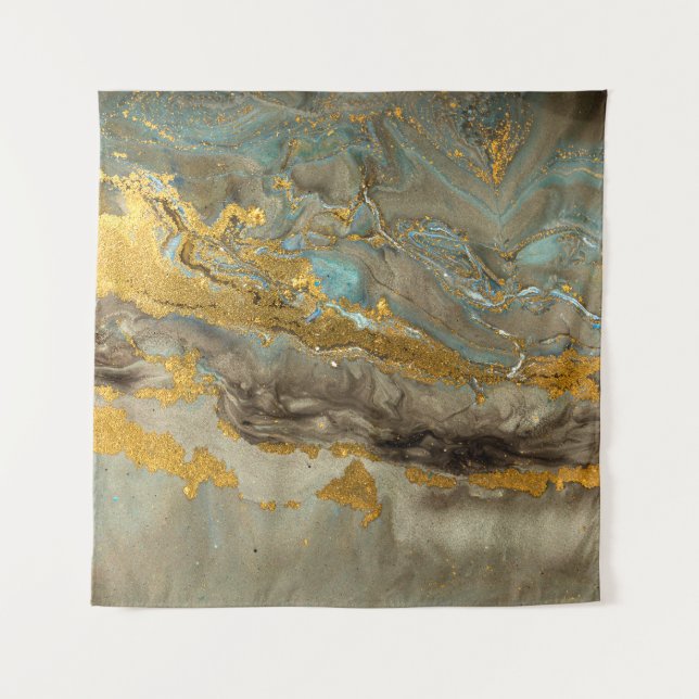 Blue and golden marble pattern tapestry (Front)