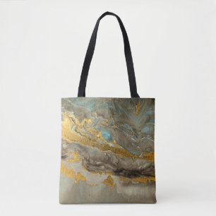 Blue and golden marble pattern tote bag