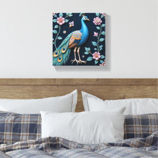 Blue and Golden Peacock Canvas Print