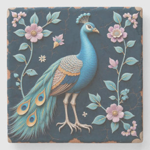 Blue and Golden Peacock Stone Coaster