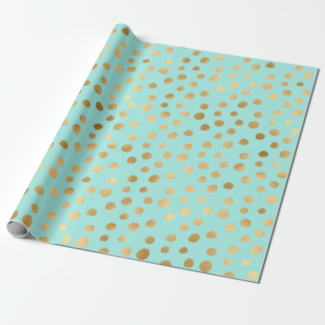 Blue and Golden Polka Dots Wrapping Paper (Unrolled)