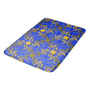 Blue and Golden Vector Seamless Pattern Bath Mat