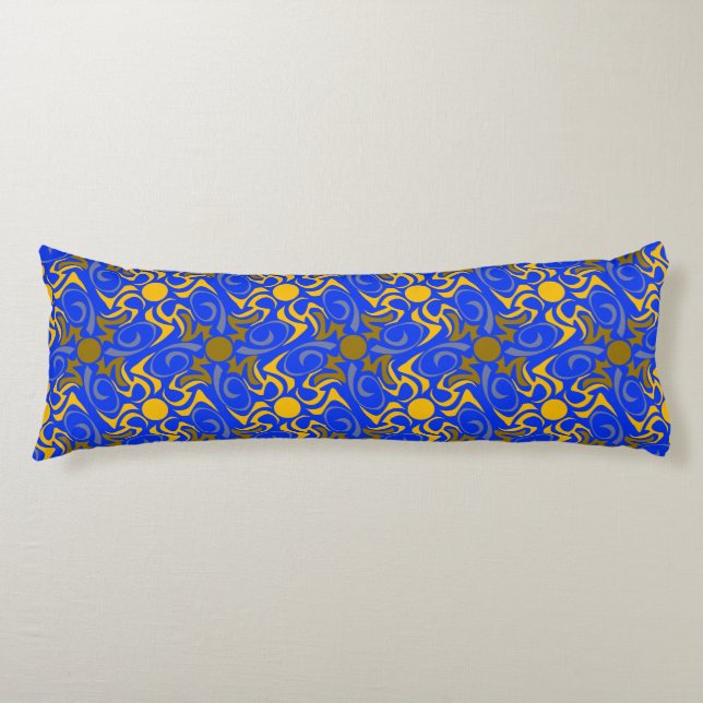 Blue and Golden Vector Seamless Pattern Body Cushion (Front)