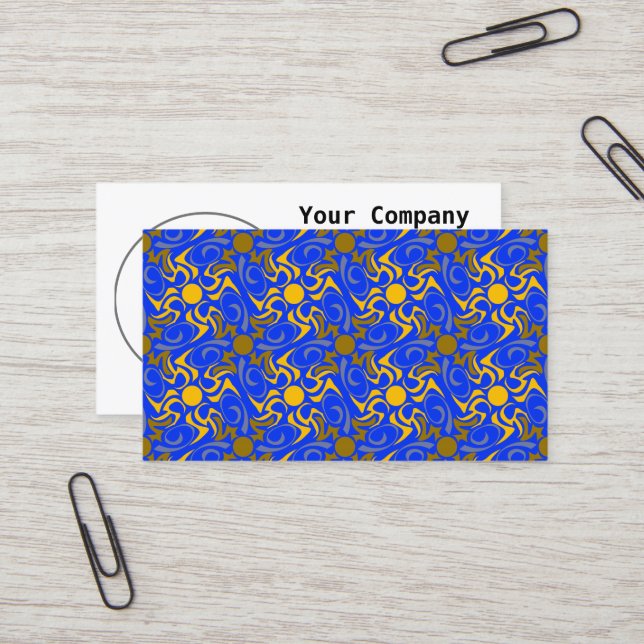Blue and Golden Vector Seamless Pattern Business Card (Front/Back In Situ)