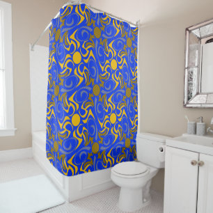 Blue and Golden Vector Seamless Pattern Shower Curtain