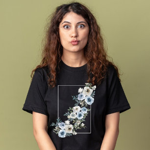 Blue and gray Blooming flowers vintage watercolor T-Shirt