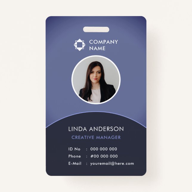 Blue And Gray Employee Photo ID Company Logo Cool ID Badge (Front)