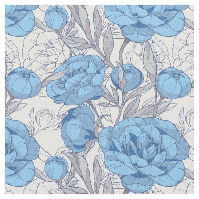 blue and gray peonies floral vector pattern fabric (Close Up)