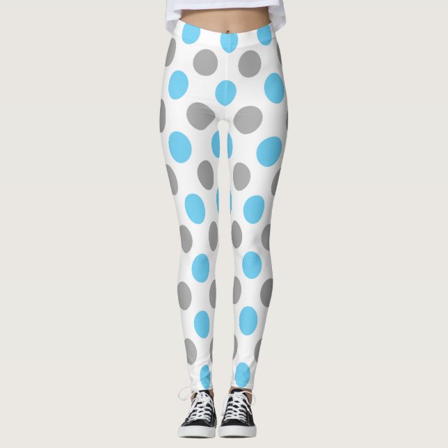 Blue and gray polka dots pattern leggings (Front)