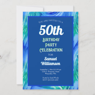 Blue and Green 50th Birthday Party Celebration Invitation