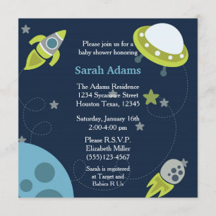 Blue and Green 5x5 Space Baby Shower Invitation