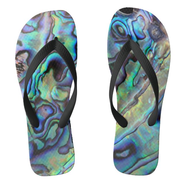 Blue and green abalone shell design flip flops (Footbed)