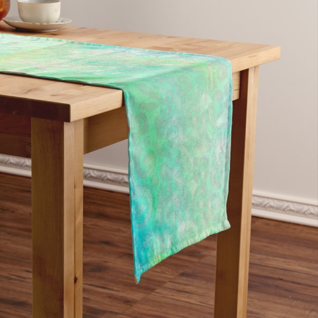Blue and Green Abstract Art Table Runner (In Situ)