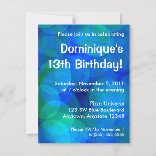 Blue and Green Abstract Circles Birthday Party Invitation