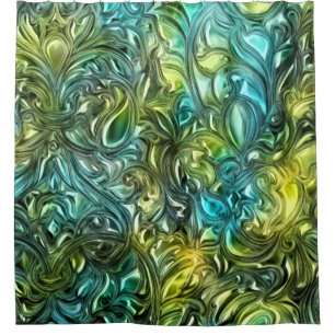 Blue and Green Abstract Design Shower Curtain