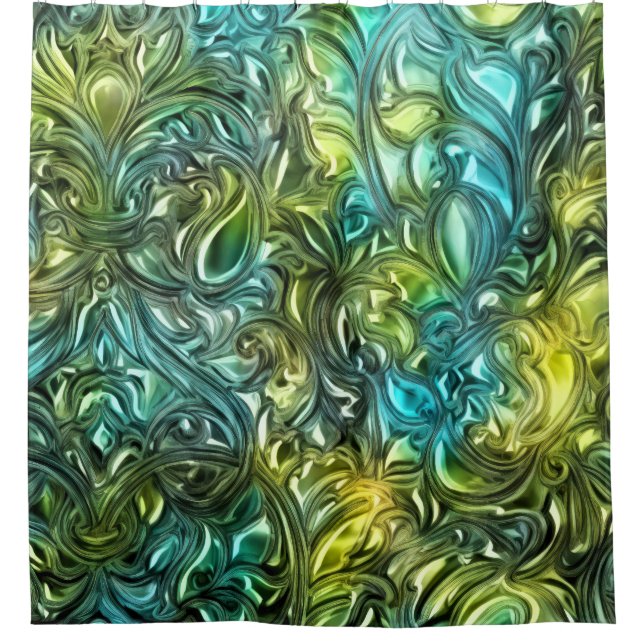 Blue and Green Abstract Design Shower Curtain (Front)