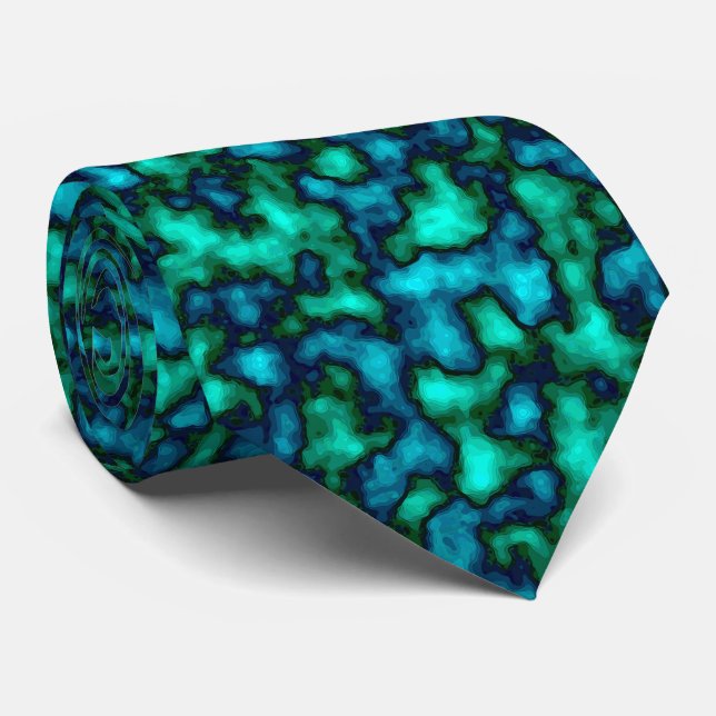 Blue and Green Abstract Pattern Tie (Rolled)