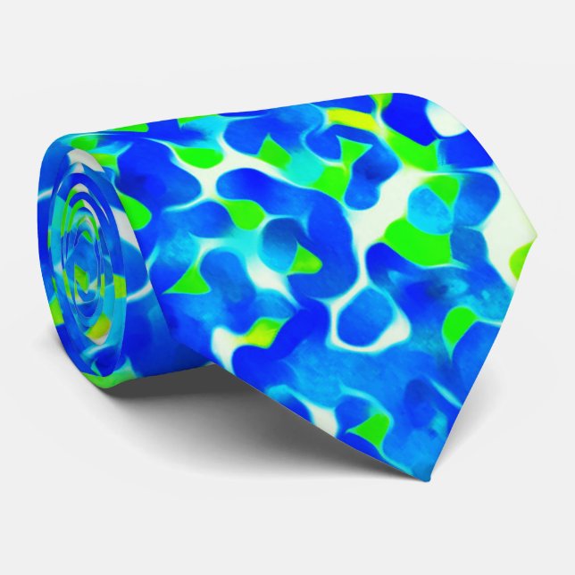 Blue and Green Abstract Pattern Tie (Rolled)