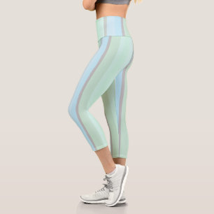 Blue and Green Abstract Stripes Capri Leggings