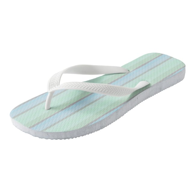 Blue and Green Abstract Stripes Flip Flops (Angled)