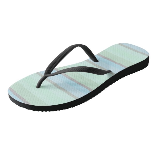 Blue and Green Abstract Stripes Flip Flops (Angled)