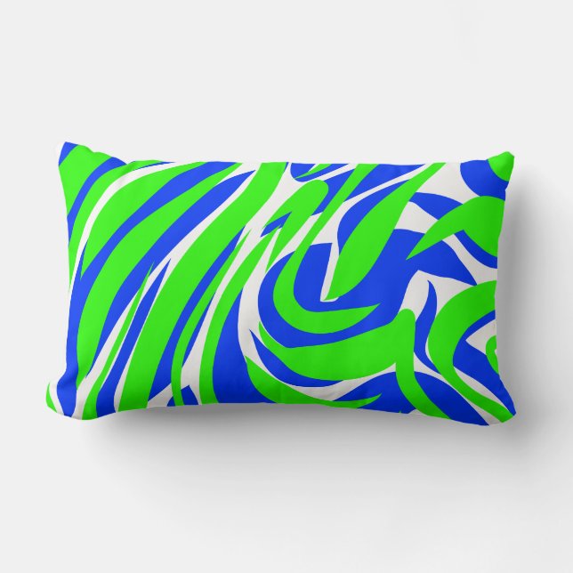 Blue and green abstract swirl lumbar cushion (Front)