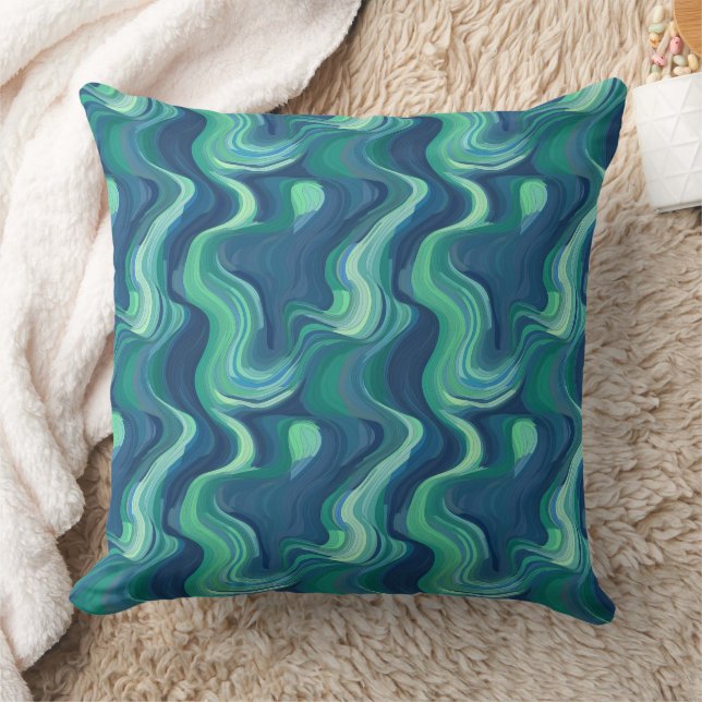 Blue and green abstract Waves Cushion (Blanket)