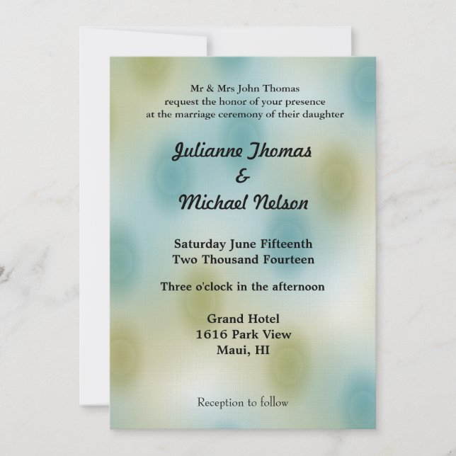 Blue and Green Abstract Wedding Invitation (Front)