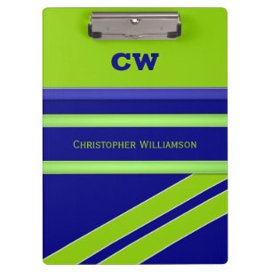 Blue and green add name initials office clipboard