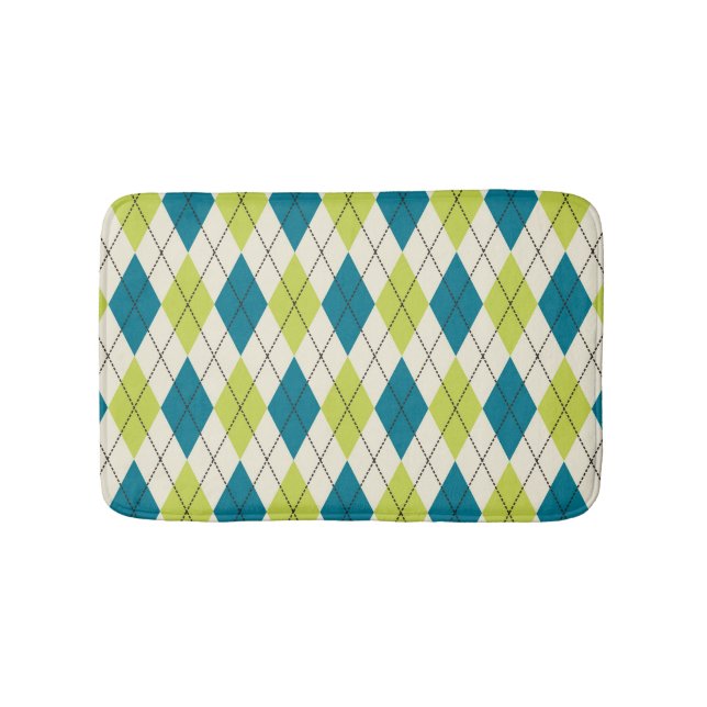 Blue And Green Argyle Bath Mat (Front)