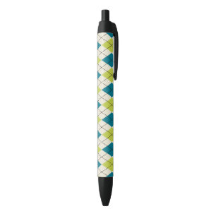 Blue And Green Argyle Black Ink Pen