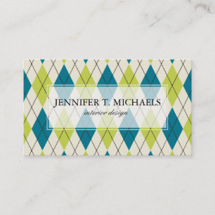 Blue And Green Argyle Business Card