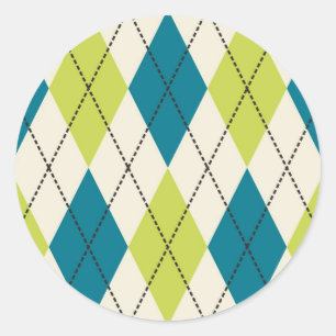Blue And Green Argyle Classic Round Sticker