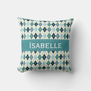 Blue and Green Argyle Diamond Pattern Cushion