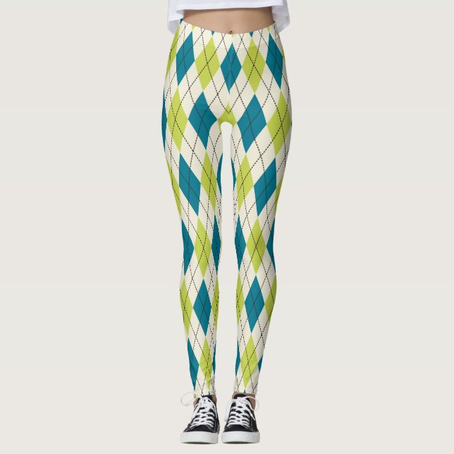 Blue And Green Argyle Leggings (Front)