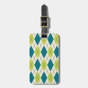 Blue And Green Argyle Luggage Tag