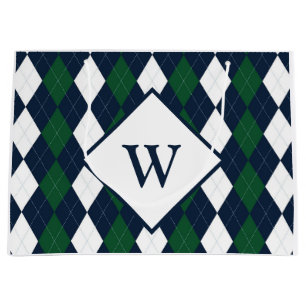Blue and Green Argyle Monogrammed Large Gift Bag
