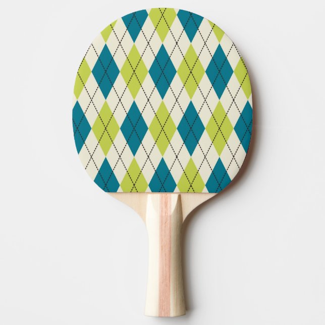 Blue And Green Argyle Ping Pong Paddle (Front)