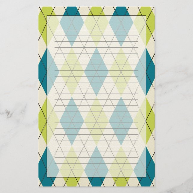 Blue And Green Argyle Stationery (Front)