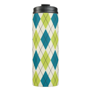 Blue And Green Argyle Thermal Tumbler