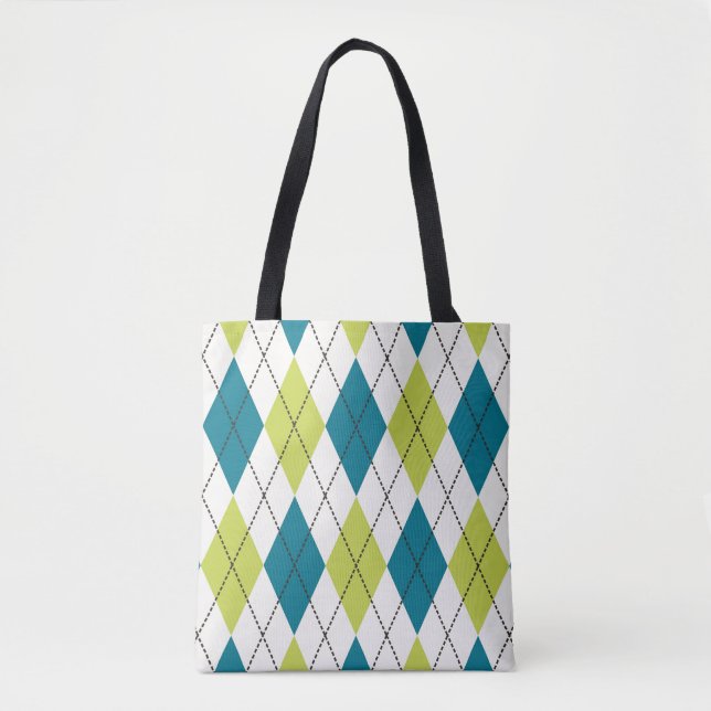 Blue And Green Argyle Tote Bag (Front)