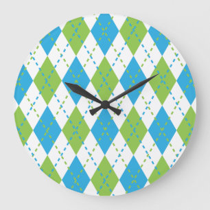 Blue and Green Argyle Wall Clock