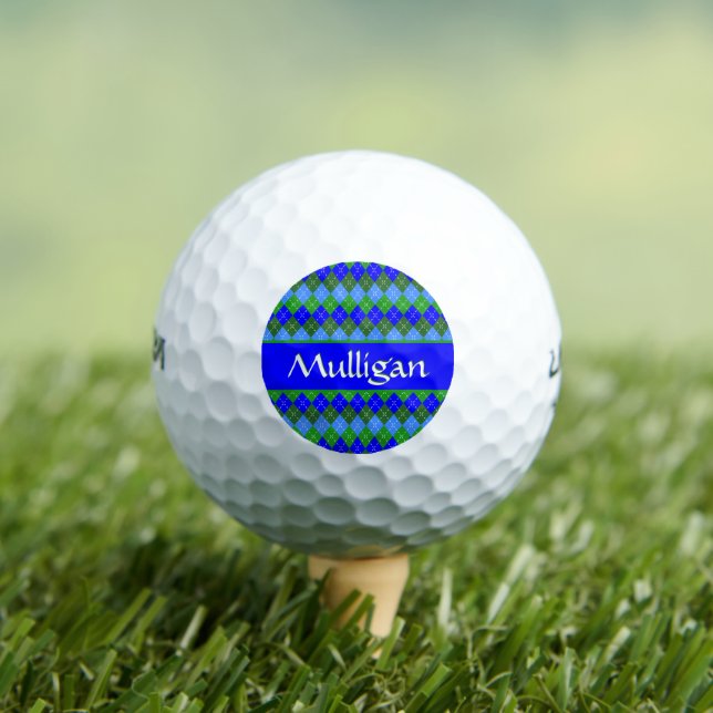 Blue and Green Argyle White Stitching Personalised Golf Balls (Insitu Tee)
