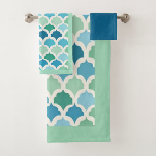 Blue and Green Art Deco Towel Set