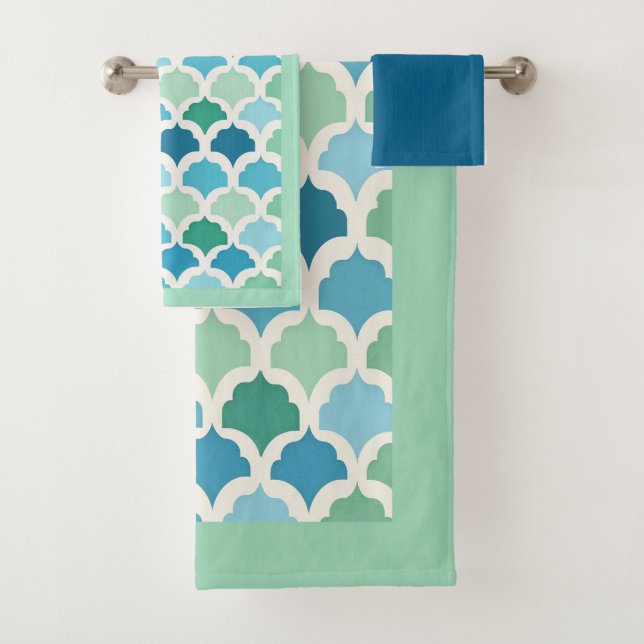 Blue and Green Art Deco Towel Set (Insitu)