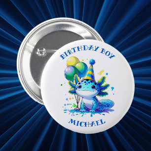 Blue and Green Axolotl Boy's Birthday Boy 6 Cm Round Badge