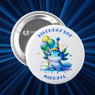 Blue and Green Axolotl Boy's Birthday Boy 6 Cm Round Badge