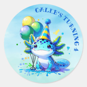 Blue and Green Axolotl Boy's Birthday Party Classic Round Sticker