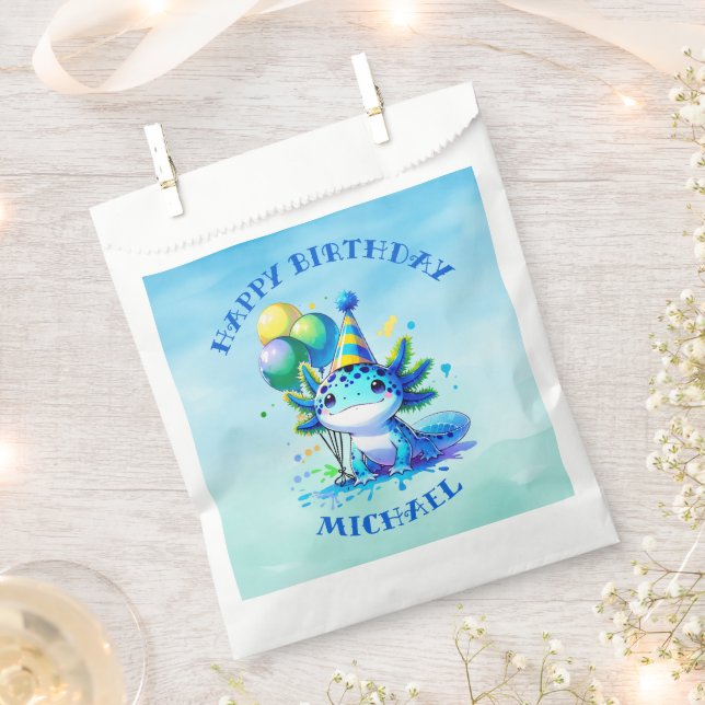Blue and Green Axolotl Boy's Birthday Party Favour Bags (Clipped)